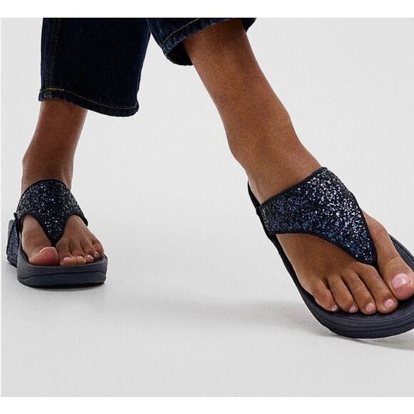 FitFlop Lulu Glitter Toe Post Thong Sandal Size 10 Wobbleboard Wedge Slip On - Picture 15 of 16